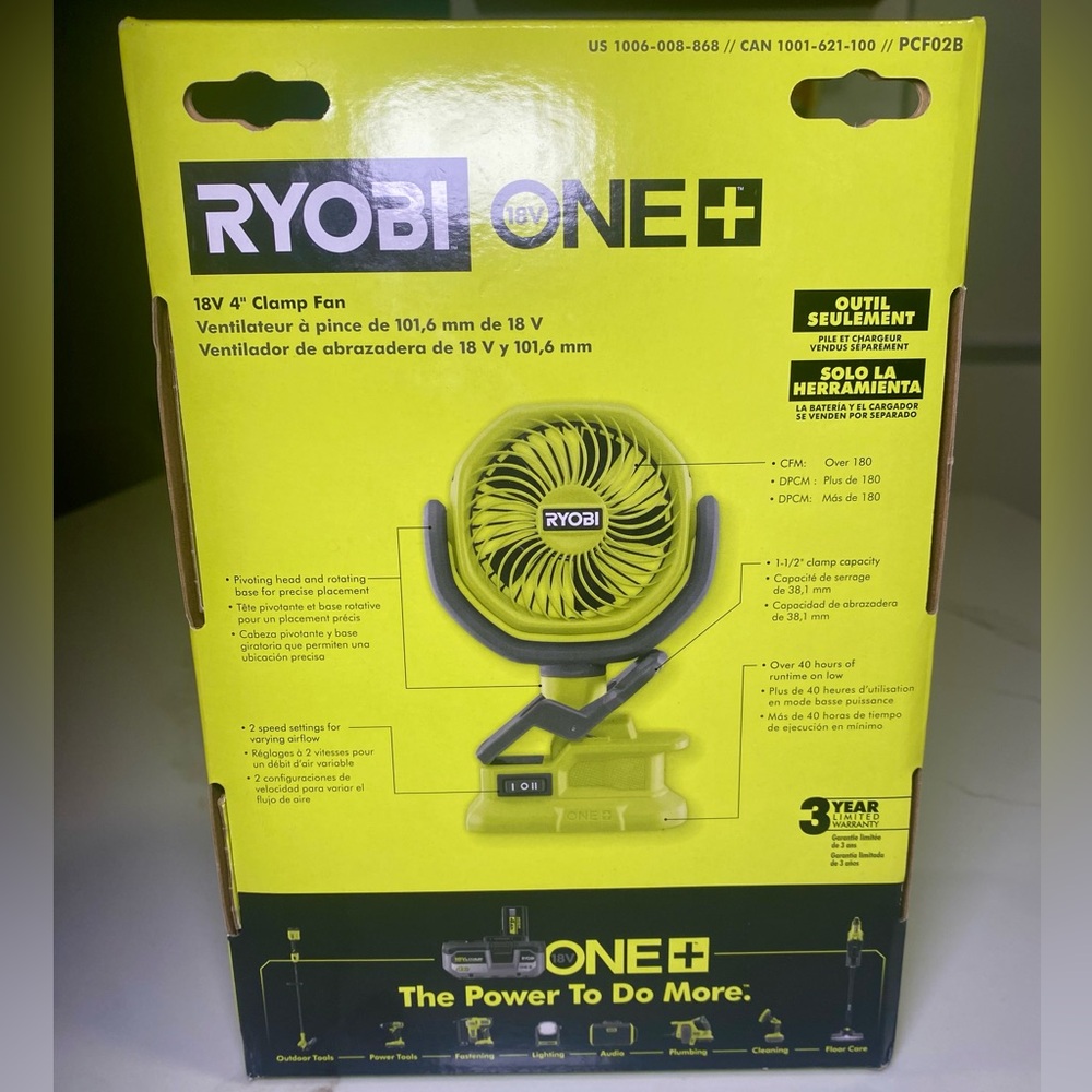 Ryobi ONE+ 18V 4” Clamp Fan – Tool Only (NEW) - Picture 2 of 3
